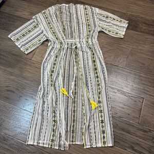 BCBG‎ Sheer Striped Cover-Up Duster Kimono Tassel Tie Lightweight Beach